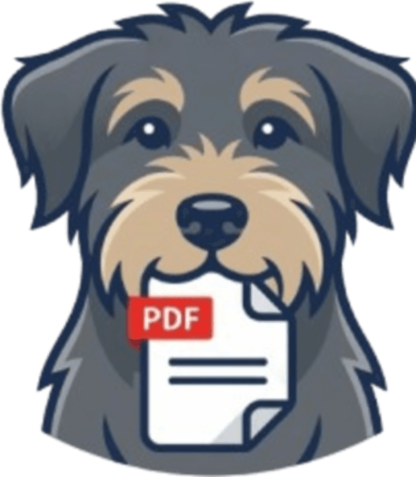 La mascota de Morich, un perro con un PDF en la boca